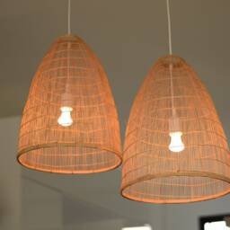Handwoven Bamboo Basket Pendant Lamp, Bohemian Farmhouse Rustic Light - thumbnail 2