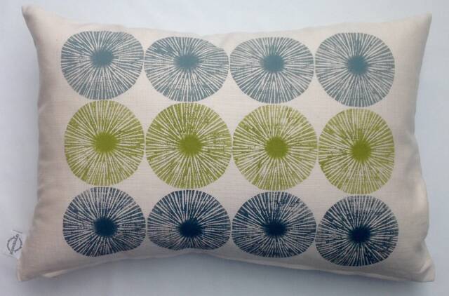 Hand Printed Geometric Cushion Cover Scandi Circles, Teal, Grey, Green - 40x60cm - image 1