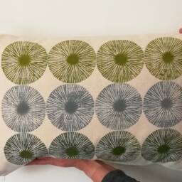 Hand Printed Geometric Cushion Cover Scandi Circles, Teal, Grey, Green - 40x60cm - thumbnail 4