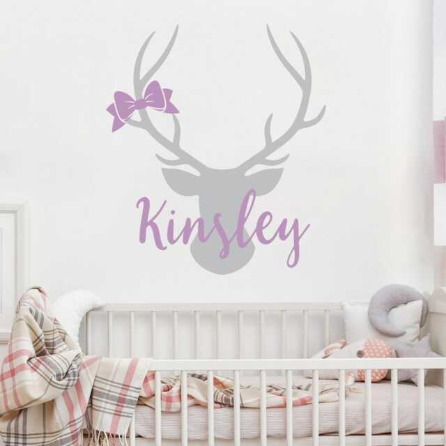 Custom Deer Head Name Wall Decal - Girl Nursery Ww244 - image 1