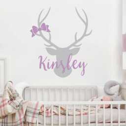 Custom Deer Head Name Wall Decal - Girl Nursery Ww244 - thumbnail 1