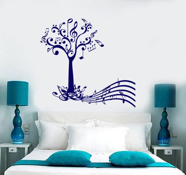 Wall Vinyl Decal Music Tree With Notes & Musical Key Note Paper Abstract Modern Home Decor 1196Dz - image 1
