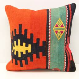 Handmade Kilim Pillow Cover, 16x16 Inch, Boho Home Decor - thumbnail 2