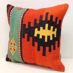Handmade Kilim Pillow Cover, 16x16 Inch, Boho Home Decor - thumbnail 3