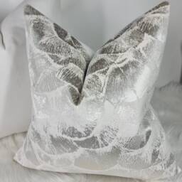 Pearl White Silver Cushion Cover - Luxury Off Velvet Pillow Metallic Foil Abstract Design Modern Sofa Decor Jarden - thumbnail 1
