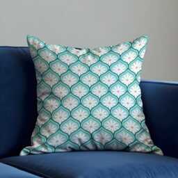 Teal Geometric Floral Cushion Cover, Decorative Throw Pillowcase, Retro Pattern Case, Modern Sofa Cover