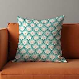 Teal Geometric Floral Cushion Cover, Decorative Throw Pillowcase, Retro Pattern Case, Modern Sofa Cover - thumbnail 4