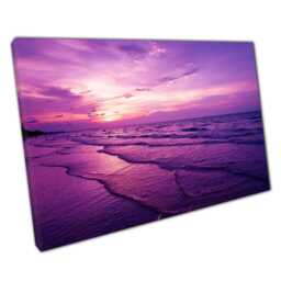 Purple Sunset Beach Canvas Wall Art Print For Home Office Decor - thumbnail 1
