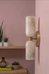 Handcrafted Brass Double Wall Sconce - Alabaster Bathroom Vanity Light Mid Century Modern Lamp