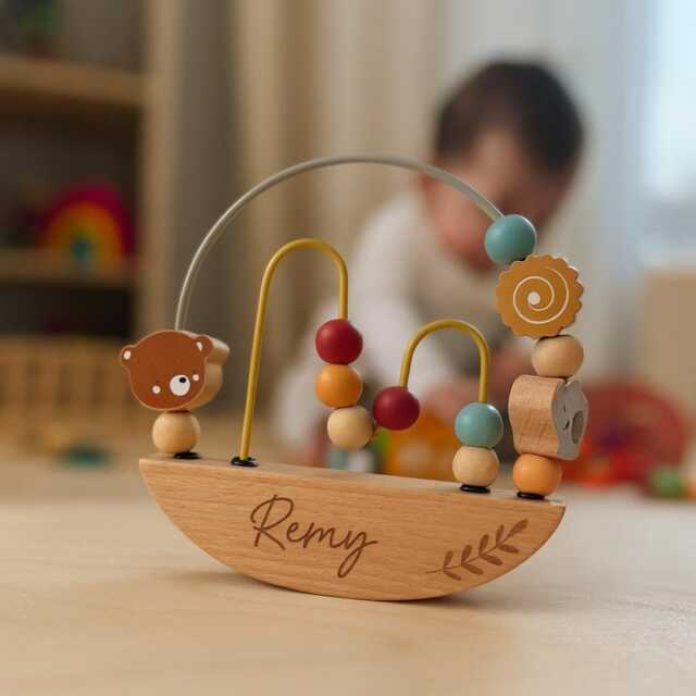 Personalised Wooden Baby Bead Maze Toy - Custom Name Montessori Rocker - image 1