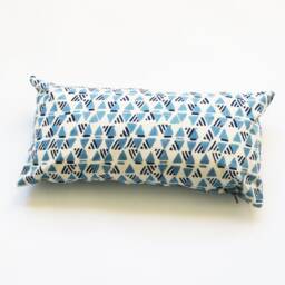 Blue Triangle Pattern Lumbar Pillow Sham-Hand Block Printed - 12x24 Cotton Throw Cover - thumbnail 1