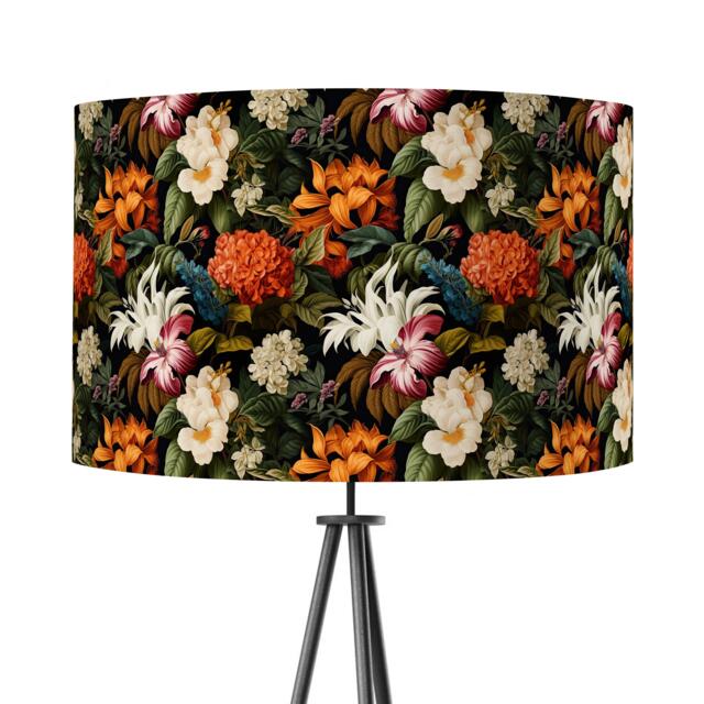 Dark Floral Tropical Velvet Print Lampshade Black 25cm 30cm 35cm 40cm 45cm - Drum Lamp Shade Handmade Home Decor Ceiling - image 1