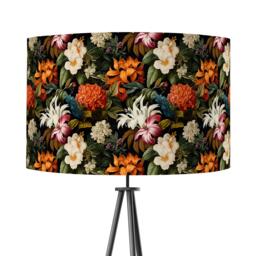 Dark Floral Tropical Velvet Print Lampshade Black 25cm 30cm 35cm 40cm 45cm - Drum Lamp Shade Handmade Home Decor Ceiling - thumbnail 1
