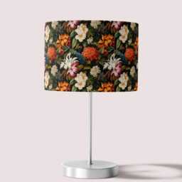 Dark Floral Tropical Velvet Print Lampshade Black 25cm 30cm 35cm 40cm 45cm - Drum Lamp Shade Handmade Home Decor Ceiling - thumbnail 3