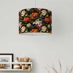 Dark Floral Tropical Velvet Print Lampshade Black 25cm 30cm 35cm 40cm 45cm - Drum Lamp Shade Handmade Home Decor Ceiling - thumbnail 2