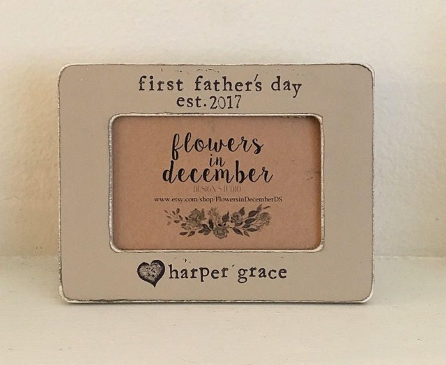 Personalized First Father's Day Picture Frame Hand Stamped 4x6 Photo - image 1