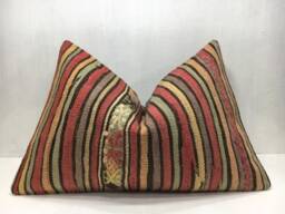 Vintage Turkish Kilim Pillow Cover, Striped Woven Cushion - 16x24 - thumbnail 1
