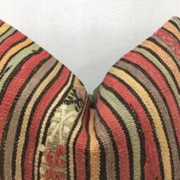Vintage Turkish Kilim Pillow Cover, Striped Woven Cushion - 16x24 - thumbnail 2