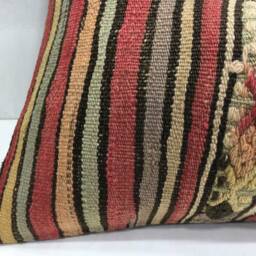 Vintage Turkish Kilim Pillow Cover, Striped Woven Cushion - 16x24 - thumbnail 3
