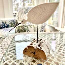White Cedar Shorebird Sculpture, Walnut Bill, Driftwood Base Home Decor - thumbnail 2