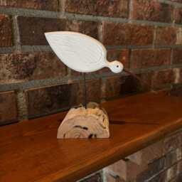 White Cedar Shorebird Sculpture, Walnut Bill, Driftwood Base Home Decor - thumbnail 4