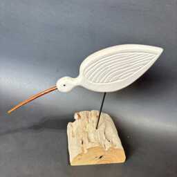 White Cedar Shorebird Sculpture, Walnut Bill, Driftwood Base Home Decor - thumbnail 3