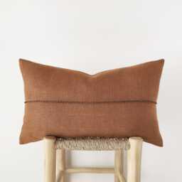 Rust Brown Lumbar Pillow Cover With Hand-stitched Detail - Decorative Cushion in Heavyweight Textured Linen - thumbnail 1