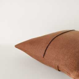 Rust Brown Lumbar Pillow Cover With Hand-stitched Detail - Decorative Cushion in Heavyweight Textured Linen - thumbnail 3