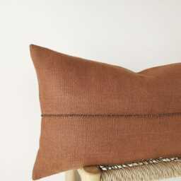 Rust Brown Lumbar Pillow Cover With Hand-stitched Detail - Decorative Cushion in Heavyweight Textured Linen - thumbnail 2
