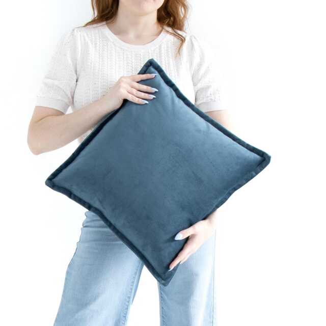 Aegean Blue Velvet Cushion Cover With Flange Edging - image 1