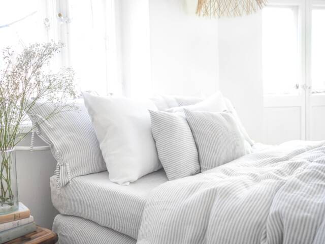 Grey Striped Linen Duvet Cover - Soft Stonewashed Natural Bedding, Queen & King Sizes - image 1