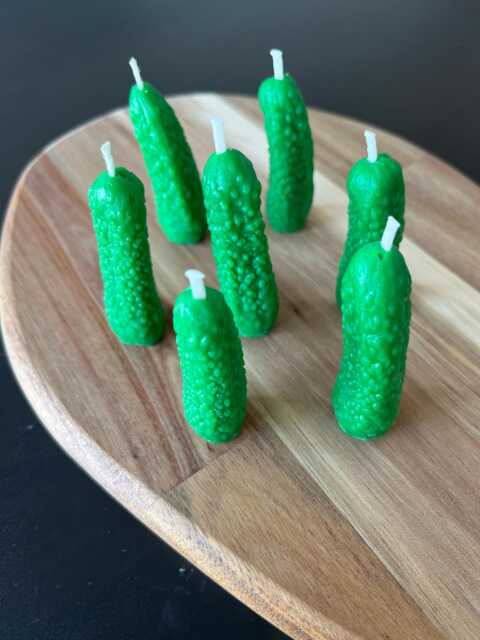 Cucumber Beeswax Candle - Set Of 7 Green Mini Vegetable Candles, Handmade Cake Toppers - image 1