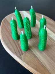 Cucumber Beeswax Candle - Set Of 7 Green Mini Vegetable Candles, Handmade Cake Toppers - thumbnail 1