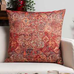 Regal Tapestry Extra-Large Cushion. Warm Tones in Red, Grey & Brown Geometric Print. 23X23 - thumbnail 1