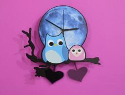 Owl With Baby Blue Moon Cartoon - Wall Clock Pendulum Clock Unique Decor Gift Idea