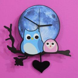 Owl With Baby Blue Moon Cartoon - Wall Clock Pendulum Clock Unique Decor Gift Idea - thumbnail 2
