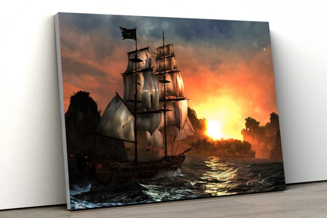 Pirate Ship Galleon Sea Sunset Large Canvas Art Print Gift A0 A1 A2 A3 A4 - image 1