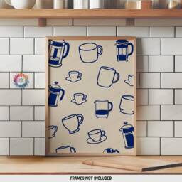 Coffee Shop Prints - Set Of 3 - Navy Kitchen Wall Retro Decor Gallery Art Lover Gifts Trendy Artwork - thumbnail 3
