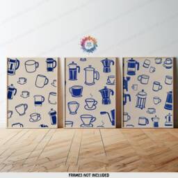 Coffee Shop Prints - Set Of 3 - Navy Kitchen Wall Retro Decor Gallery Art Lover Gifts Trendy Artwork - thumbnail 2