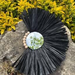 Raffia Sunburst Mirror With Wooden Beads, Coastal Wall Art - thumbnail 2