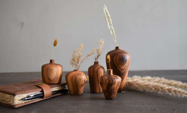Handcrafted Teak Wood Bud Vase Set Miniature Home Decor - image 1