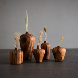 Handcrafted Teak Wood Bud Vase Set Miniature Home Decor - thumbnail 3