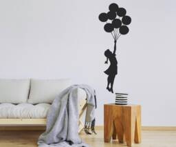 Wall Decal Banksy Balloon Girl, Sticker Floating Girl With Air Balloons, Graffiti Decor, Street Art, Urban Art - thumbnail 1