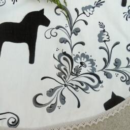 Swedish Christmas Tree Skirt Dala Horse Fabric Nordic Decor Ornament - thumbnail 3