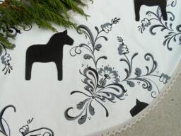 Swedish Christmas Tree Skirt Dala Horse Fabric Nordic Decor Ornament