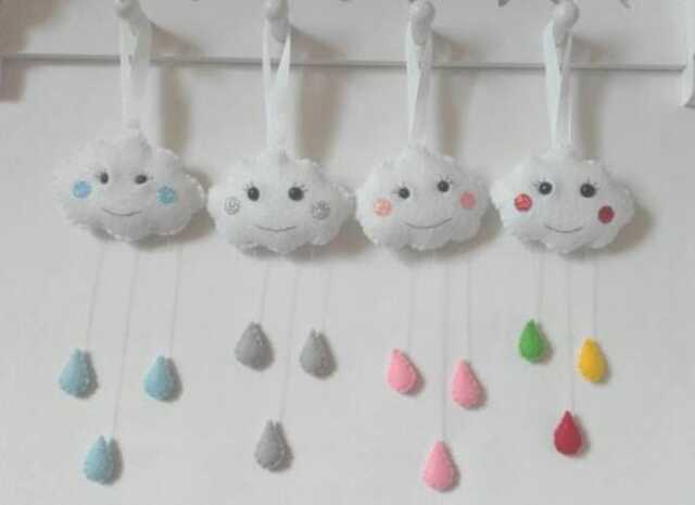 Cloud With Raindrops Hanging Decoration, Baby Room Decor, New Gift, Shower Felt Wall - image 1