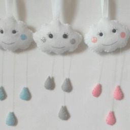 Cloud With Raindrops Hanging Decoration, Baby Room Decor, New Gift, Shower Felt Wall - thumbnail 2
