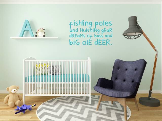 Fishing Poles & Hunting Gear Deams Of Bass Big Ole Deer. Vinyl Wall Decal - image 1
