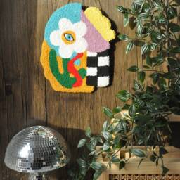 Handmade Punch Needle Wall Hanging Abstract Floral Decor - thumbnail 2