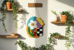 Handmade Punch Needle Wall Hanging Abstract Floral Decor - thumbnail 1